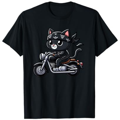 Schwarze Katze Biker Haustier Lustiges Motorrad T-Shirt