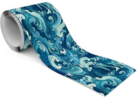 Muralo Bordüre Selbstklebend Turbulente Wellen, Wandbordüre - 10x300 cm | Tapetenbordüre, Modernes Design, UV-beständig, halbmatt, glatt und abriebfest - ideal für Wohnzimmer und Schlafzimmer