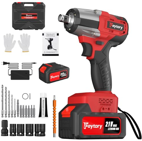 Bowose 21V Cordless Impact Wrench,Cordless Impact Wrench High Torque with 6000mAh Battery,Brushless Power Electric Impact Red Wrench with 2500RPM Speed,Fast Charger, Dual Speeds for Car/Repair