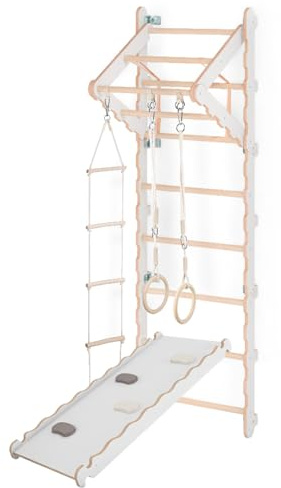 MAMOI® Swedish ladder, Wooden gorilla gym for kids, Indoor baby climbing frame for toddlers, Monkey bars and play gym, Childrens climbing wall, Gymnastics bar and equipment for home