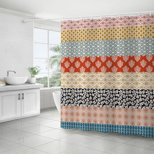 FAIRYGATE Boho Vorhang Duschvorhang Abstrakt Bath Curtain 80x180 cm Waschbar Bad Polyester Textil Wasserdicht Duschvorhang für Badewanne mit 12 Hake B8614