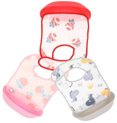 Abaodam 1satz Teiliges Wasserdichte Lätzchen Mit Tasche Praktische Fütterungslätzchen Für Neugeborene Cartoon-design Für Jungen Und Mädchen Waschbar Und Wiederverwendbar Für Saubere