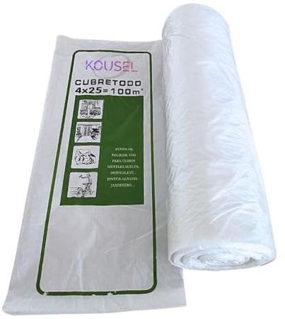 KOUSEL - Rollo Plastico Cubretodo - Plasticos para Cubrir Muebles - Rollo Plastico Protector Muebles -Bobina Plastico para Pintar Cubre todo - (4m x 25m - 7 micras - 100m²)