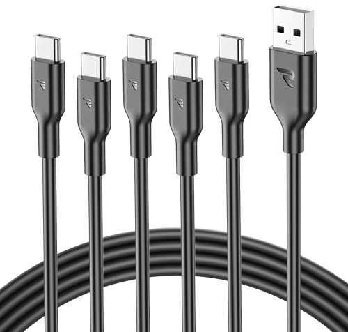 RAMPOW Cavo USB A a Type-C [5Pack 2M], Ricarica Rapida 3A per iPhone 15/16/Pro, iPad Pro/Air, Samsung S24/S22/S21, Xiaomi OnePlus