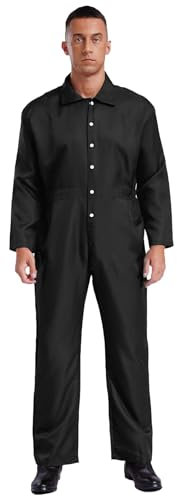 Yhong Herren Damen Basic Overall Arbeitsoverall Langarm Jumpsuit mit Druckknopf Staubschutzoverall Arbeitskleidung Uniformen gr. S-3XL Schwarz L