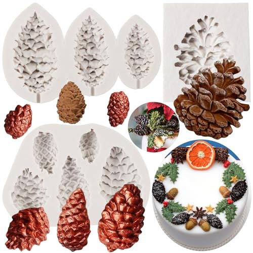 MYPRACS Pinecone Cake Fondant Mould Pine Cone Silicone Chocolate Candy Mould for Cake Decoration Cupcake Topper Sugar Craft Gum Paste Polymer Clay Set of 3
