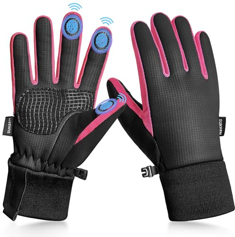 Sukeen Winterhandschuhe für Jungen und Mädchen, winddichte PU-Handschuhe, für kaltes Wetter, 4-14 Jahre, rutschfest, für Radfahren im Freien