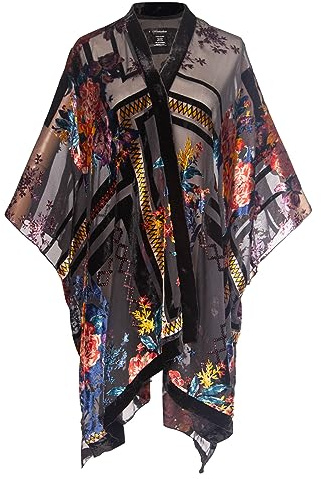 Burnout Velvet Kimono for Women Long Cardigan Cover Up Open Front Blazer Without Tassel
