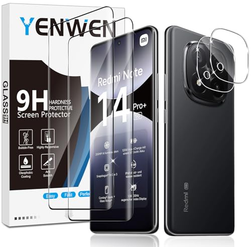 Yenwen Protector de Pantalla para Xiaomi Redmi Note 14 Pro Plus 5G, 2 Piezas Cristal Templado con 2 Piezas Protector de Lente de Cámara, 9H Dureza Vidrio Templado para Mi Redmi Note 14 Pro+ 5G