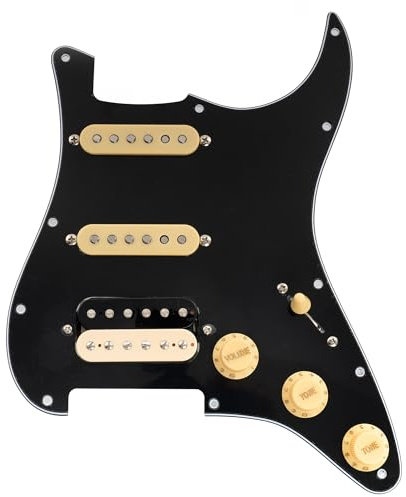 Musiclily Pro SE ST-HSS-60SE Loaded Pickguard Vorverdrahtetes Schlagbrett mit Alnico 5 Tonabnehmer 5-Weg Super Schalter für Strat Style E-Gitarre, 3-lagig Schwarz with Zebra Pickup