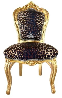 CasAmin Home & Living Akzentstuhl Handgefertigter Esszimmerstuhl im Französischen Louis Barock Stil mit Leopardenmuster und Gold-Finish für die Heimdekoration im Esszimmer