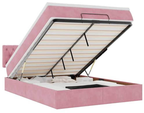 vidaXL Ottoman-Bett mit Matratze & LEDs Rosa 140x200 cm Samt