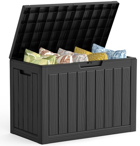 Mars Villa Boîte de rangement d'extérieur en résine imperméable, coffre de rangement pour coussins de meubles de terrasse, fournitures de piscine, outils de jardin, résistante aux UV et aux