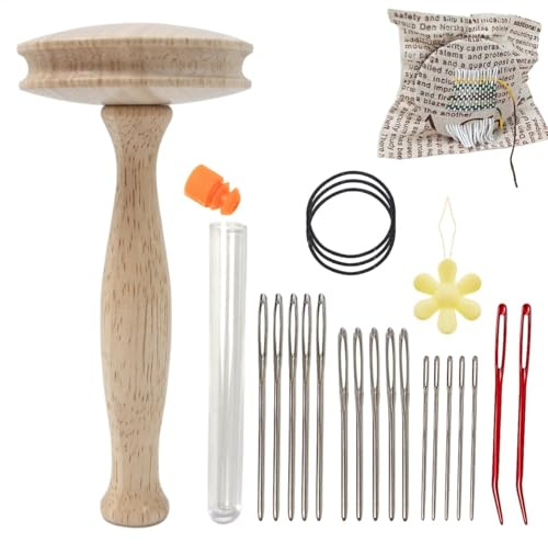 Xujuika Darning Mushroom Wooden Set, Darning Mushroom Wooden Clamping Ring, Portable Needle Storage Mushroom Needle Thread Set, Stuffing Set Mushroom Patches Mushroom, Darning Mushroom Wood Flat for