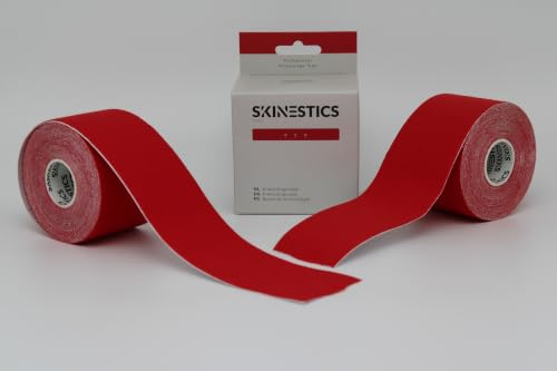 Skinestics | Bandes de Kinésiologie Rouge | 2 Rouleaux | 600cm x 5cm | Genou, Cheville | K Tape, Strap Sport, Leukotape | Kinesio Tape & Bande Strapping Adhésif | Ruban Athlétique Élastique