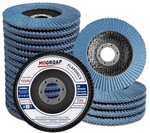 MOGRQAP 20 Stück 125mm Fächerscheiben, Feine Oberfläche Fächerschleifer 120 Körnung Winkelschleifer Chleifmopteller Schleifscheiben Flap Disk für Metall Holz Stahl