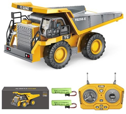 Teeggi Camión volquete teledirigido para niños a partir de 6 – 12 jóvenes, 9 canales RC volquete camión volquete con luz y efectos de sonido, juguete para vehículos de construcción