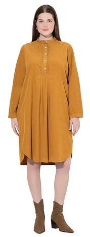 Ulla Popken Damen große Größen Übergrößen Plus Size Cordkleid, Stehkragen, Biesen, Zierfalten, Langarm Goldbraun 52 832921676-52