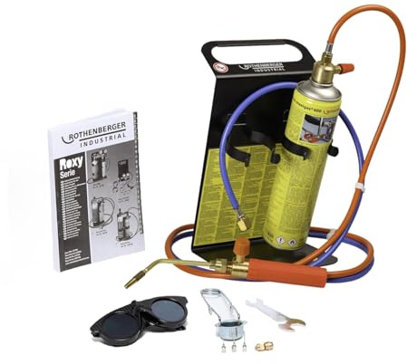 ROTHENBERGER Industrial Autogenschweiß- und Hartlötgerät Roxy Kit PLUS | umfangreiches SET inklusive MAXIGAS 400 ml, 1x Schlauchpaket, Tragegestell, Schweißerbrille, Brennerschlüssel etc.