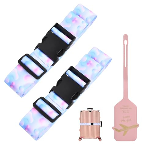 Culinavog Correas de Equipaje, 2 Piezas Ajustables Resistentes Correas de Equipaje con Etiqueta Maleta, Cinta para Maletas de Viaje, Cinturones para Bolsos para Los Crucero Viajes Aéreos (Multicolor)