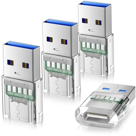 Elebase für iPhone 17 16 USB 3.0 Adapter,USB 3.0 auf USB C Adapter 4 Pack | Typ C Buchse auf A Stecker Ladegerät Netzteil für Apple 15 14 Pro Max Plus,iPad Pro Air Mini,AutoLadegerät,Samsung Galaxy S26