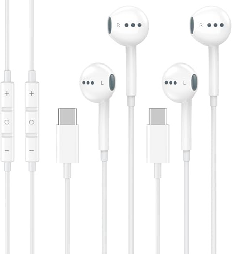 FUHAYA Lot de 2 écouteurs USB C pour iPhone 17 16 15, Type C avec Microphone et télécommande, écouteurs filaires antibruit USB C pour iPhone 17 16 15 Pro Max, iPad Pro, Galaxy S25 S24 23 Ultra