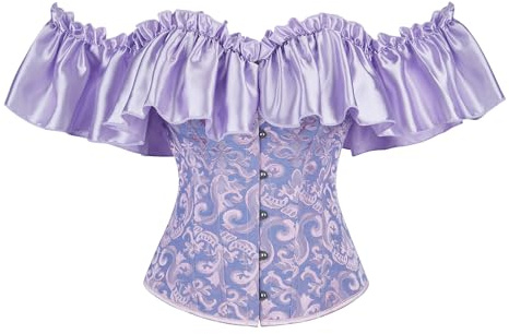 Qianderer Corsé con Cordones y Varillas para Mujer Overbust Bustier Lencería Moldeadora de Cuerpo Top Entrenador de Cintura Tops de Disfraz, M