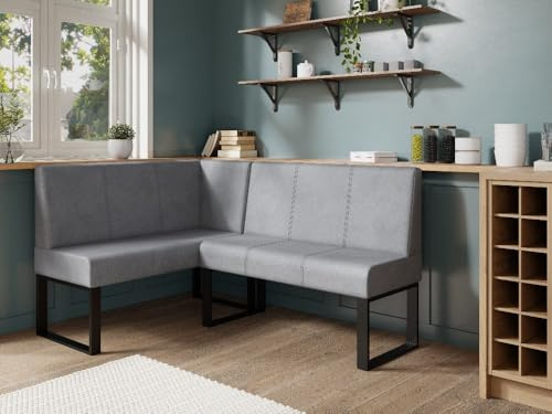 JKG Meble Eckbank fur Essizmmer - Eckbankgruppe mit Metallbeinen - Modern Sitzecke Küche - Stoff Velours - gepolsterte Essecke - Küchensofa - Grau - Rechts - 130x170 cm