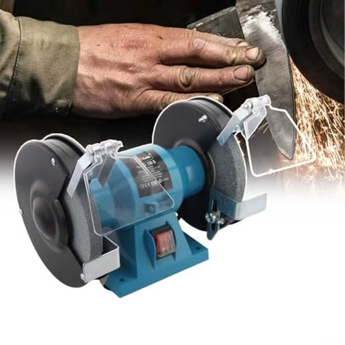 Smerigliatrice da banco per lavorazione del legno, portautensili, motore a induzione, funzionamento silenzioso, occhiali di sicurezza completamente trasparenti inclusi