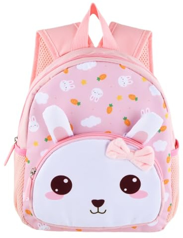 Aohyue Kindergartenrucksack Mädchen, Kinderrucksack Kleinkind mit Niedlichem Tier Cartoon Motiv, Ergonomisch und Leicht für Kita und Krippe, Rucksack 1-6 Jahre - Hase Rosa