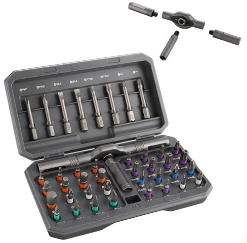 42-in-1 Ratschen Schraubendreher Set Magnetisch - S2 Stahl Bits mit Aufbewahrungskoffer, Vielseitiger Ratschenschraubendreher für Möbelmontage, Elektrogeräte & Fahrrad Werkzeuge