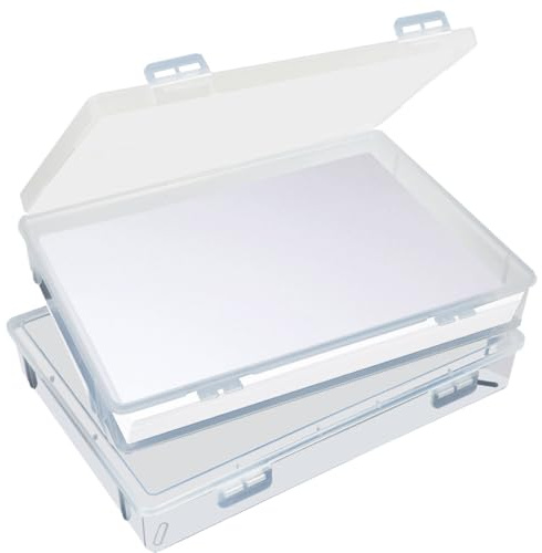 Vurixfo 2 Pack Clear A4 Storage Box, Plastic A4 File Box with Lid | Portable Project Case, Clear Multi-Purpose Document Case, Paper Storage for Craft, Document, Magazine, Art Supplies