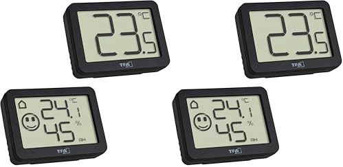 TFA Dostmann 1x Mini Thermometer & 1x Thermo-Hygrometer Set, 95.2020.01, Luftfeuchtigkeitsmesser mit präzisem Raumthermometer, mit Smiley-Anzeige, ideal für Zuhause, Büro, Schlafzimmer, schwarz