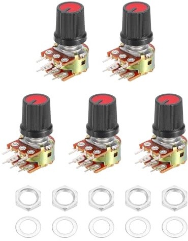 QUARKZMAN 5 Set WH148 Doppel Linear Potentiometer Knöpfe Kit Schwarz+Rot | B10K-Ohm Audio Potentiometer 6 Pin Split Shaft, Mit Metallgriff und Montagezubehör