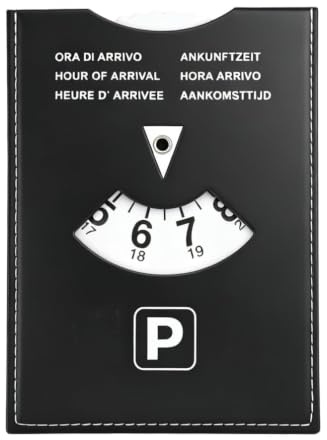 eModwey Disco Horario de Lujo Grande para Estacionamiento, Modelo Europeo Multilingüe, en Cuero Sintético Suave al Tacto, 11x15cm, para Coche, Moto y Autocaravana，Negro