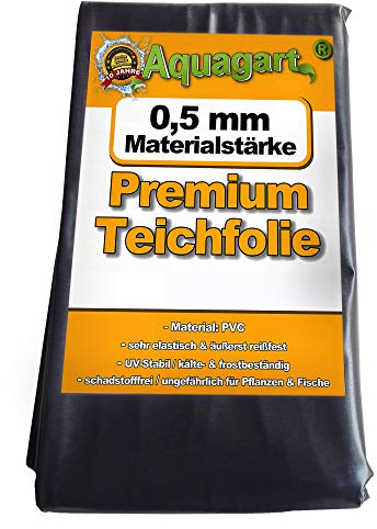 Hochwertige PVC Teichfolie 0,5mm Stärke 2m x 8m I Fisch und Pflanzenfreundlich, UV- und witterungsbeständig I Schwimmteich Folie Gartenteich schwarz I Aquagart Garten- und Teichzubehör