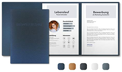 5 Stück 3-teilige Bewerbungsmappen Nachtblau Metallic mit 2 Klemmschienen - Premium-Qualität mit hochwertiger Prägung BEWERBUNG - direkt vom Hersteller STRATAG