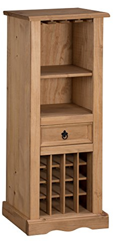 Corona Solid Wood Pine 16 Bottle Wine Rack Wooden Drinks Glasses Storage Cabinet Mexican Style Kitchen Unit Lounge Living Room 135cm High 56cm Wide 35cm Deep