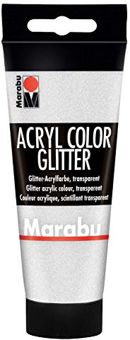 Marabu 12010050582 - Acryl Color glitter silber 100 ml, cremige Acrylfarbe auf Wasserbasis, schnell trocknend, lichtecht, wasserfest, zum Auftragen mit Pinsel und Schwamm auf Leinwand, Papier und Holz