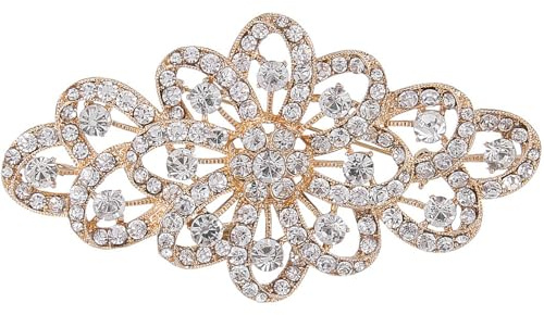 EVER FAITH Broche para Mujer Cristal Austríaco 4 Inch Flor Filigrana Boda Claro Tono Dorado