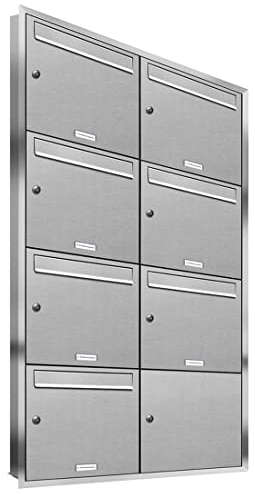 AL Briefkastensysteme, 7er Unterputzbriefkasten, Briefkasten rostfrei, 7 Fach Briefkastenanlage modern, Edelstahl Postkasten