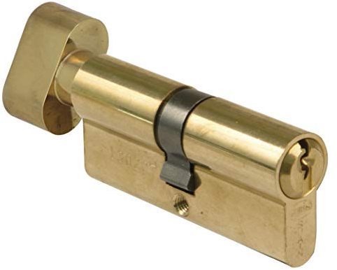 Amig - Cilindro serratura a bottone | Anti grimaldello e antitrapano | Leva lunga 15 mm | Include 3 chiavi e vite 60 mm | Per porte in legno, Multicolore, Ottone