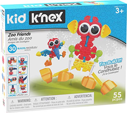 K'Nex Kid Zoo Friends Baukasten 30 Modell | Kinder Bastelset mit 55 Teilen | Lernspielzeug für Kinder, lustiges Bauspielzeug für Jungen und Mädchen, Bauspielzeug ab 3+ Jahren | Basic Fun 85700