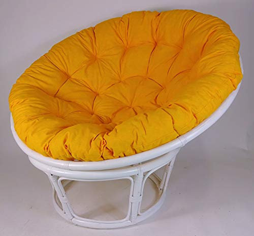 Rattan Papasansessel,Papasan Durchmesser 110 cm, Fb. weiß lackiert, Polster Uni Living 247 Sonnengelb
