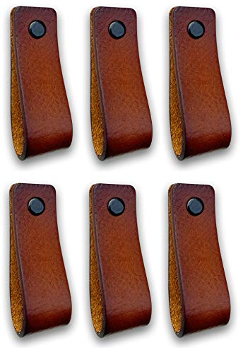 Brute Strength – Ledergriffe für Möbel – 16,5 x 2,5 cm – Cognac – 6 Stück