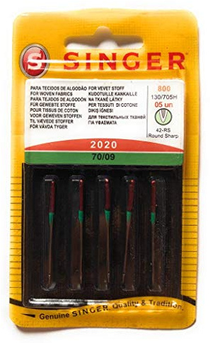 Singer Nadeln aus Baumwolle mit Abgerundeter Spitze 2020 Größe 70, Papier mit 5 Nadeln
