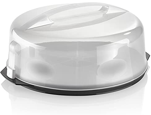 Grizzly scatola per il trasporto di torte rotonde con chiusura a scatto, coperchio con divisore e maniglia di trasporto.