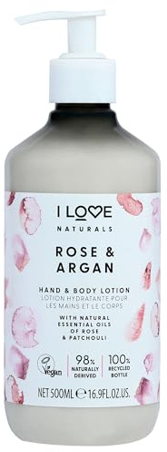 I LOVE Naturals Rose & Argan Hand & Body Lotion – Enriched with Shea Butter, Rose & Patchouli Oils – Silky Smooth Hydration – Nourishing, Soothing & Vegan-Friendly Skincare for Soft Skin 500ml