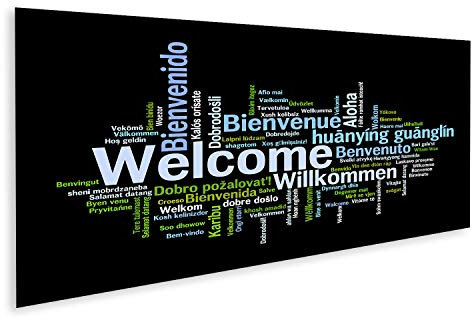 islandburner Bild auf Leinwand Willkommen Welcome Verschiedenen Sprachen Worten Eingangsbereich Hausflur Wandbild Poster Kunstdruck Bilder
