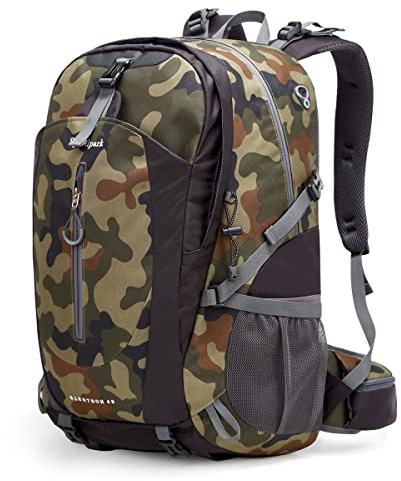 YTL Wasserdichter Wanderrucksack für Herren Damen 40L leichte Outdoor-Tasche Rucksack geeignet für Reisen und Camping ，Tarnung（misst 21,3 x 13,8 x 9,1 Zoll）